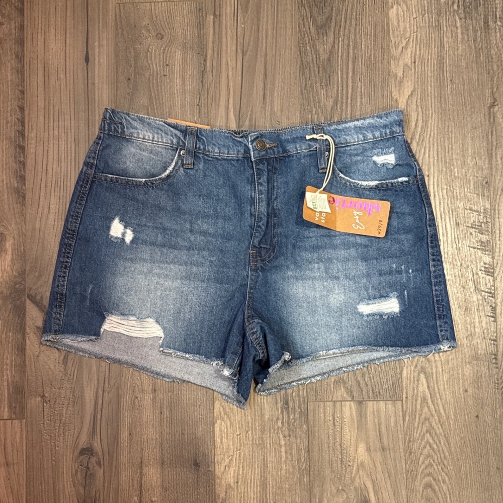 Vanilla Starā Womens Denim Distressed Shorts Size 9 Blue Frayed Raw Hem
